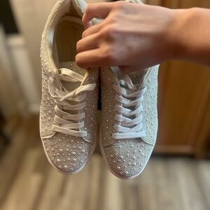 Betsey Johnson Pearl-Studded Cream Sneakers